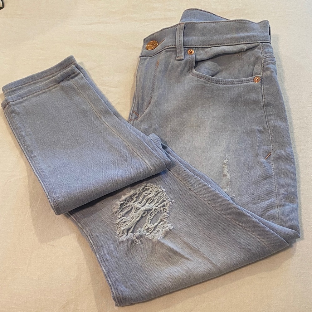Express Denim Blue Distressed Skinny Jeans